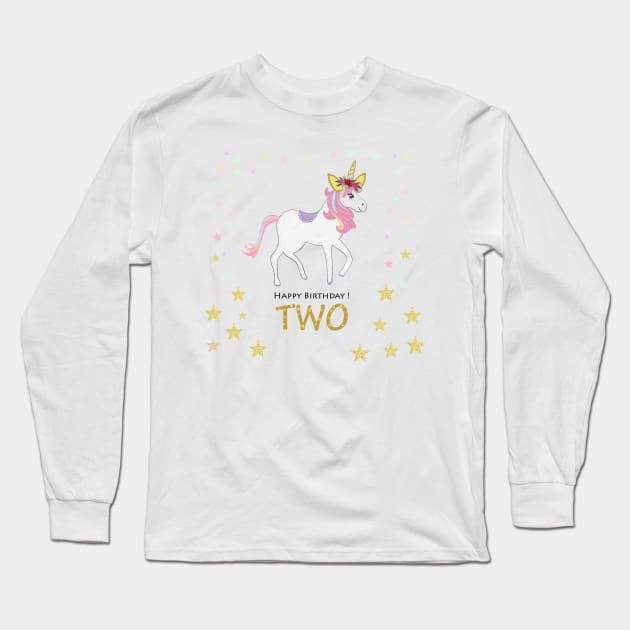 Second birthday. Two. Unicorn Birthday invitation. Party invitation greeting Long Sleeve T-Shirt by GULSENGUNEL